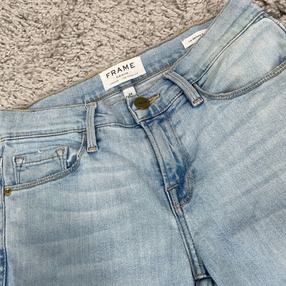 FRAME Denim Le Skinny de Jeanne Womens Sz 24x29 Light Wash Denim Undone Hem $215